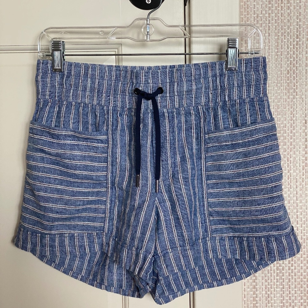 Athleta Shorts Womens 2 Cabo Tide Blue Linen Blend Stripes